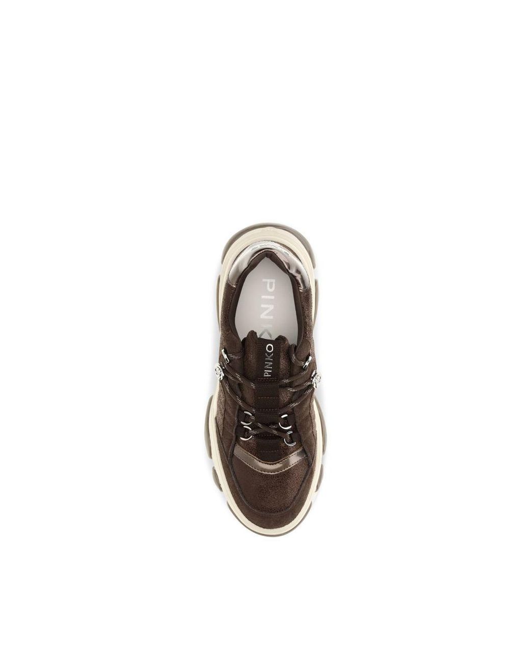 Pinko Brown Calf Leather Bos Taurus Chunky Sneakers