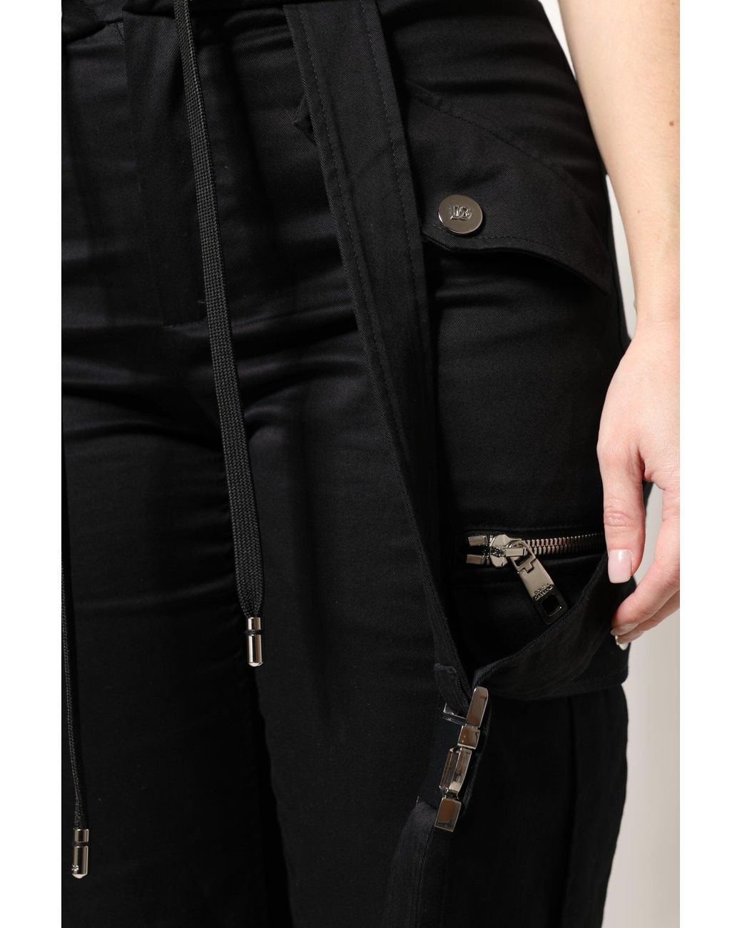 Dolce & Gabbana Black Cotton High Waist Cargo Pants