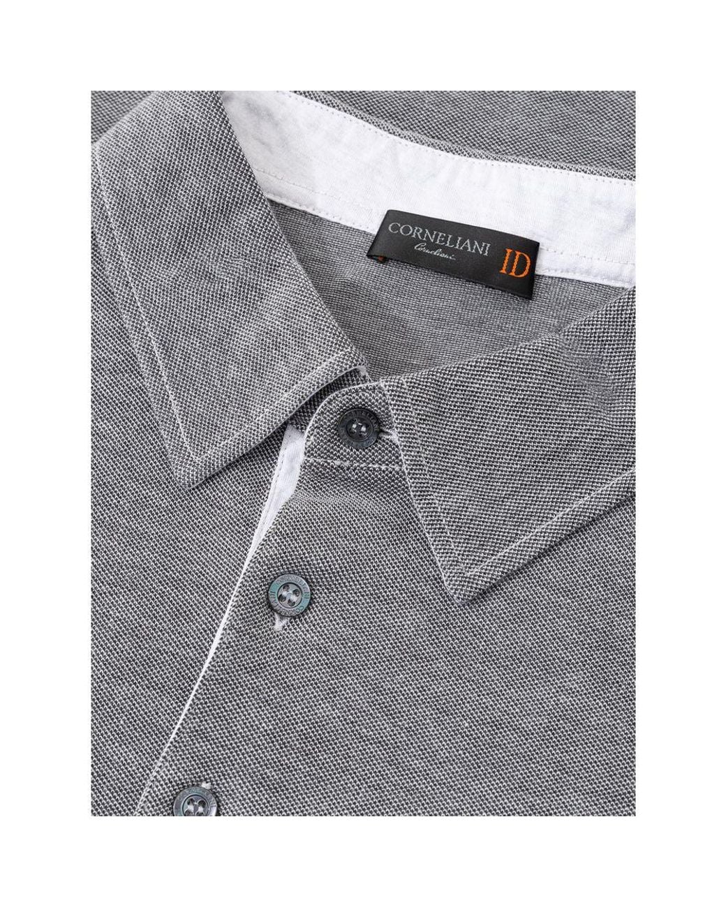 Corneliani Gray Long Sleeve Polo Shirt Melange Cotton for men