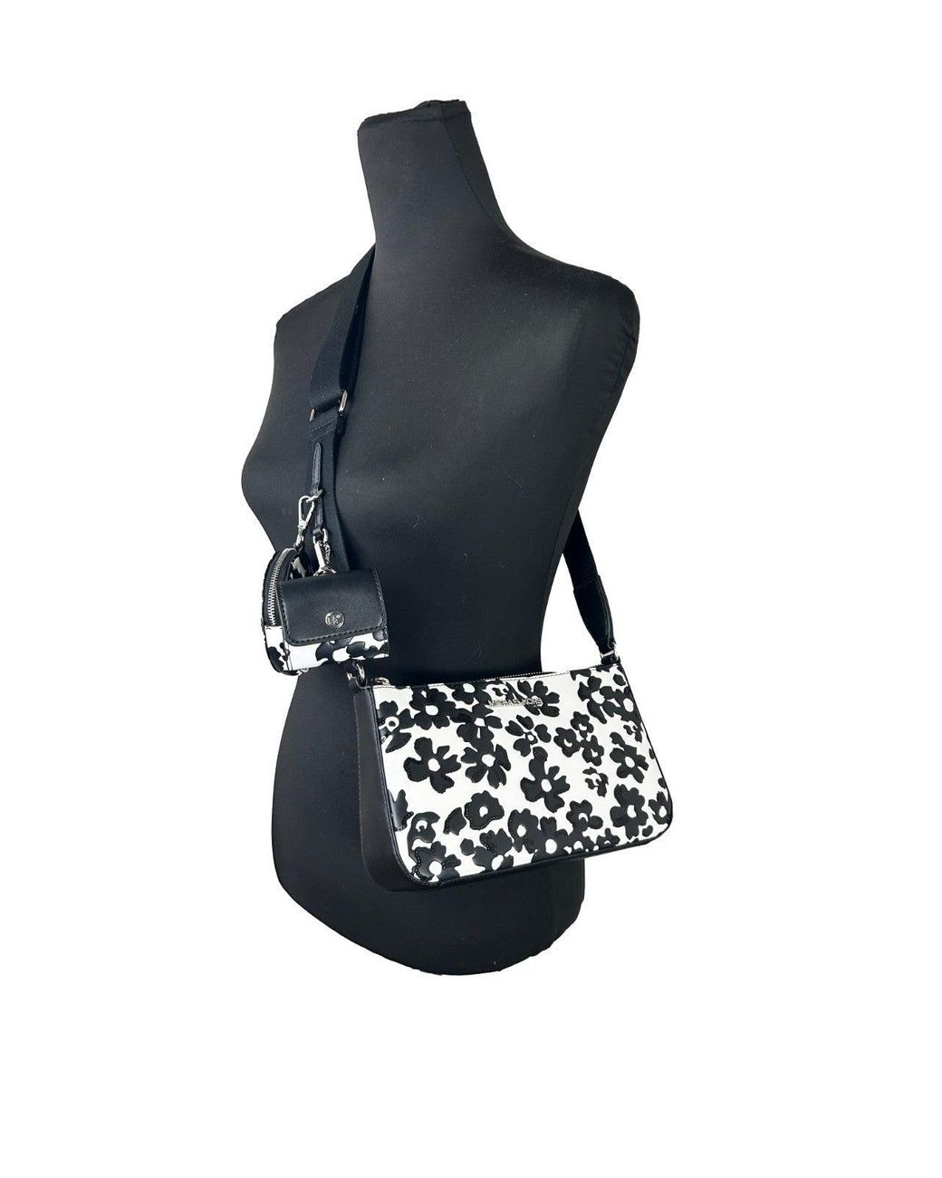 Michael Kors Black Floral Crossbody Tech Attachment Bag Purse