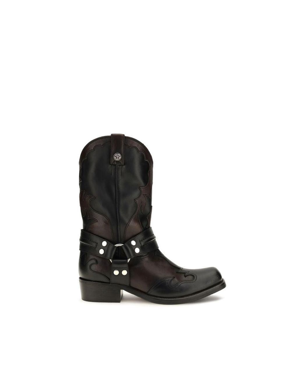Versace Black Calf Leather Bos Taurus Ankle Boots