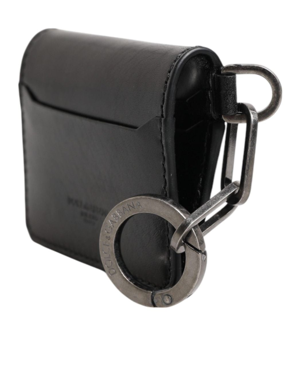 Dolce & Gabbana Black Leather Logo Embossed Key Chain Card Holder Wallet for men