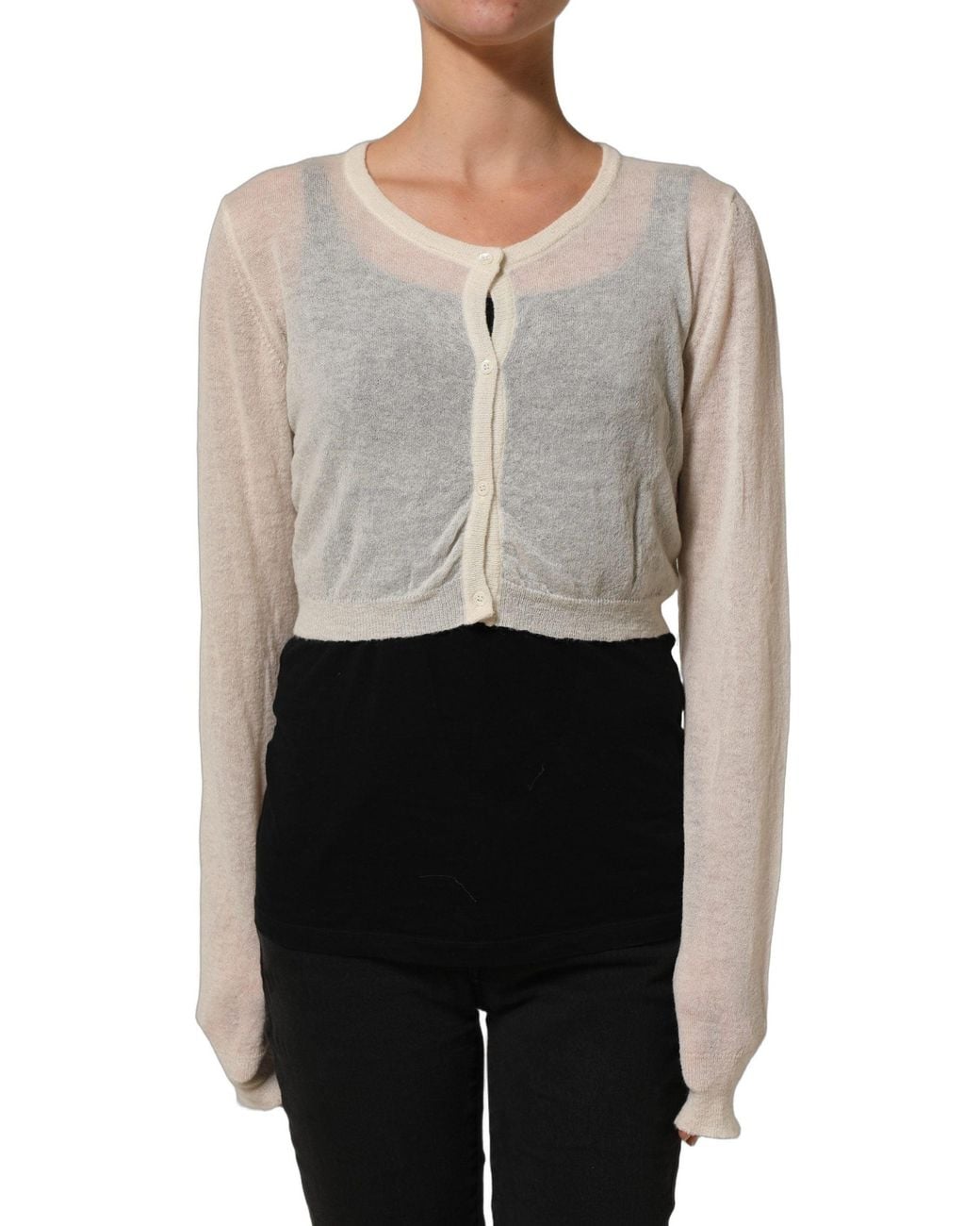 Ermanno Scervino Natural Knit Cropped Wool Cardigan Sweater Clothing