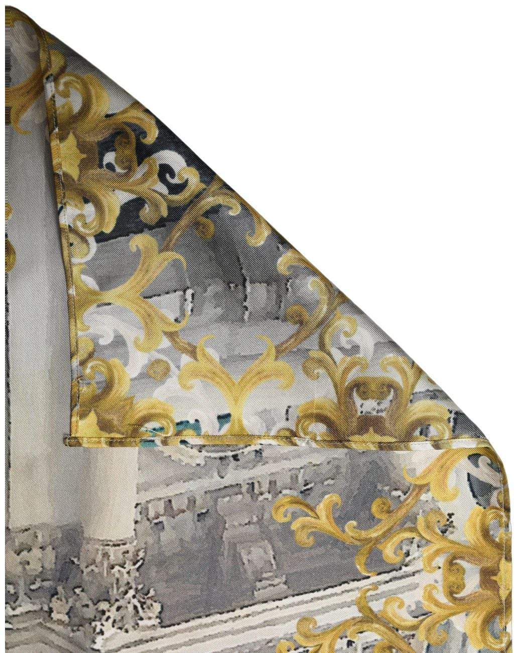 Dolce & Gabbana Metallic Multicolor Printed Silk Square Foulard Scarf