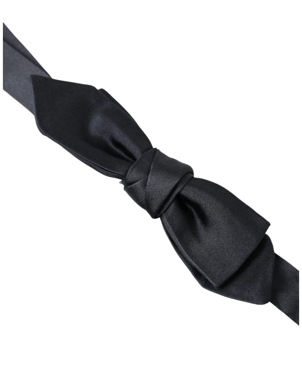 Dolce & Gabbana White Dark Silk Satin Adjustable Neck Papillon Bow Tie for men