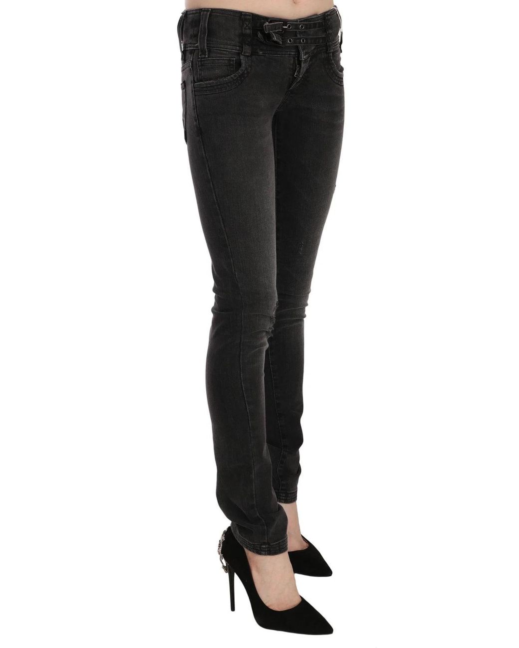 John Galliano Black Washed Low Waist Slim Fit Skinny Denim Pants Jeans