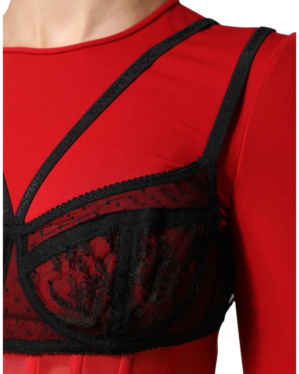 Dolce & Gabbana Red Black Nylon Bralette