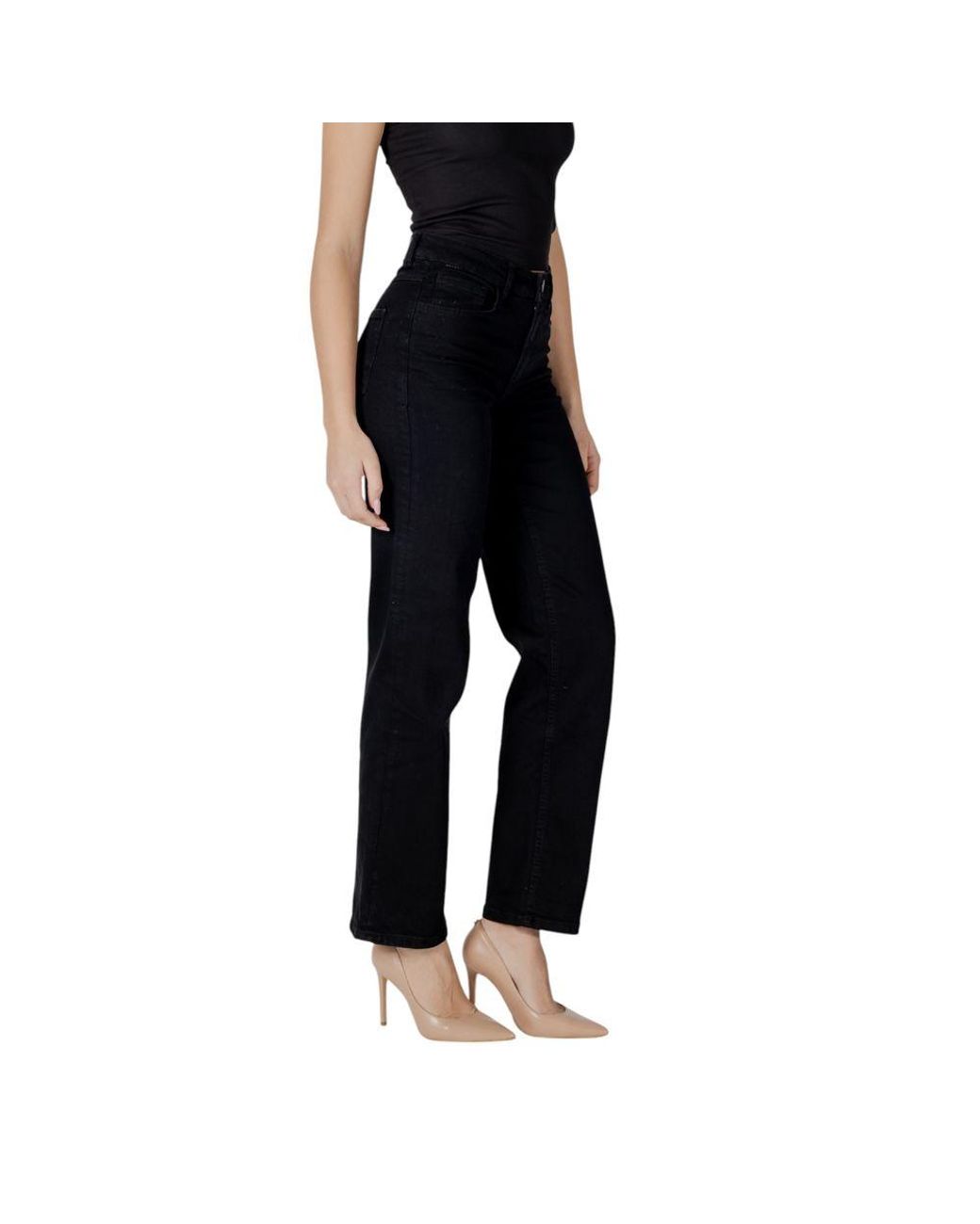 Ichi Black Cotton Relaxed Fit Jeans