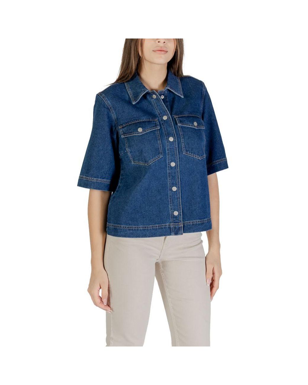 ONLY Blue Cotton Shortsleeve Shirt