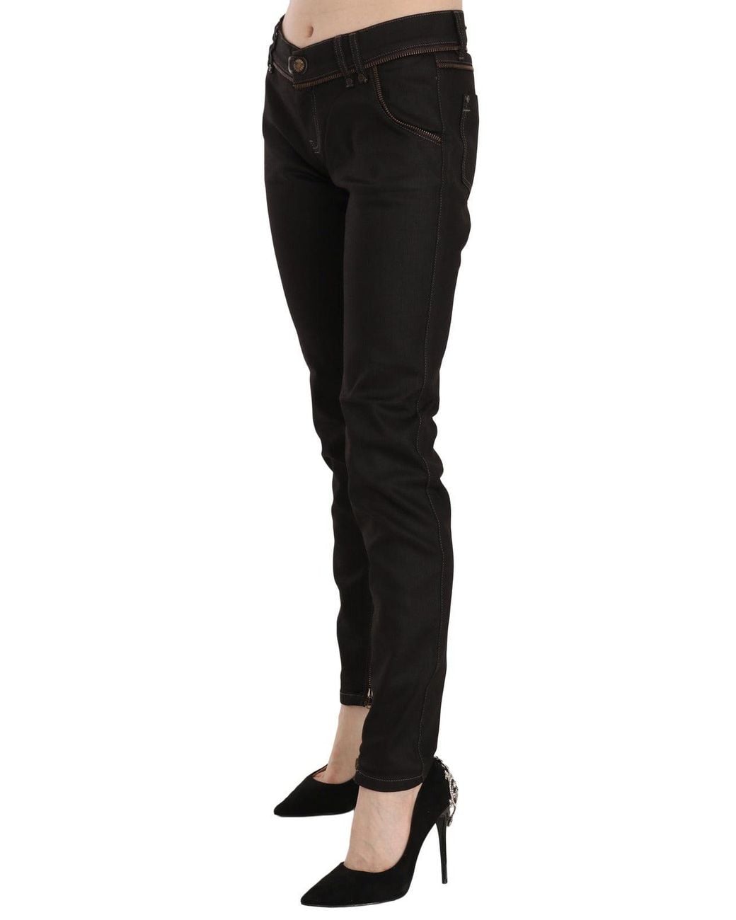 John Galliano Cotton Black Mid Waist Skinny Denim Jeans
