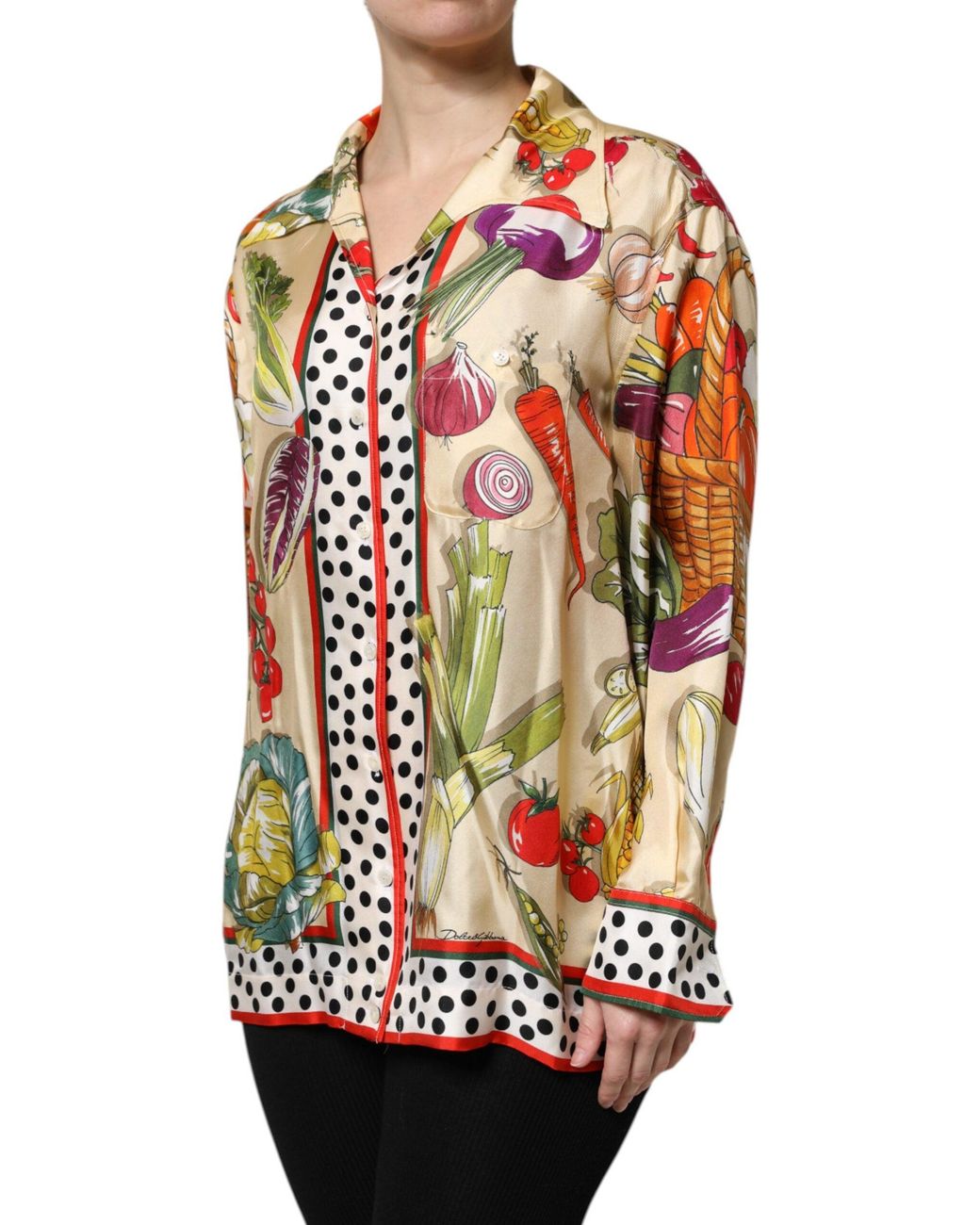 Dolce & Gabbana Multicolor Vegetables Silk Long Sleeves Top for men