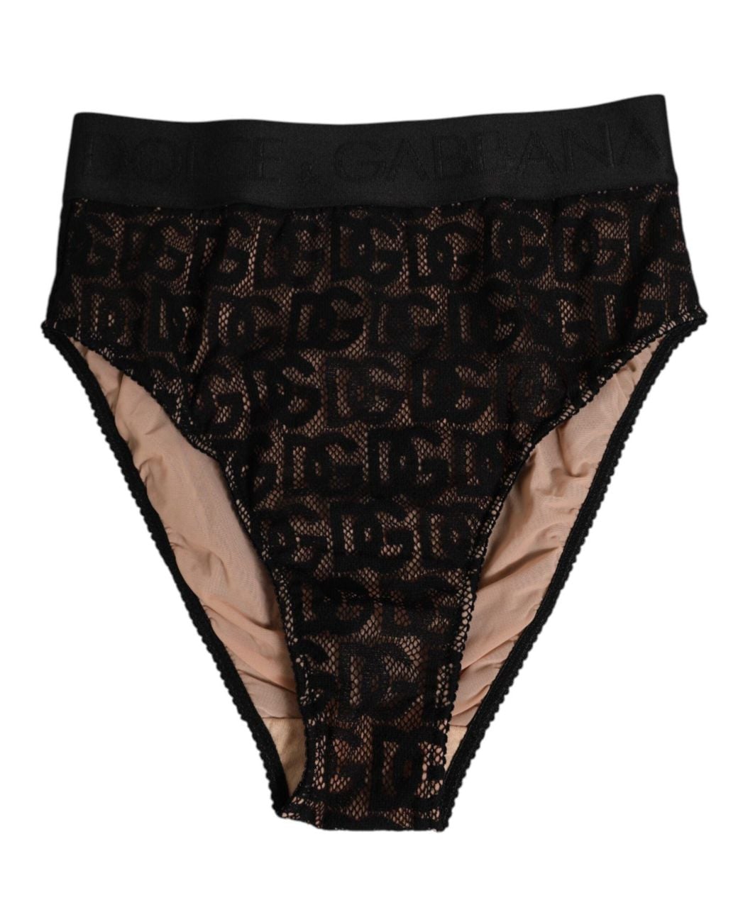Dolce & Gabbana Black Dg Logo Lace High Brief Panty Underwear Cotton Clothing