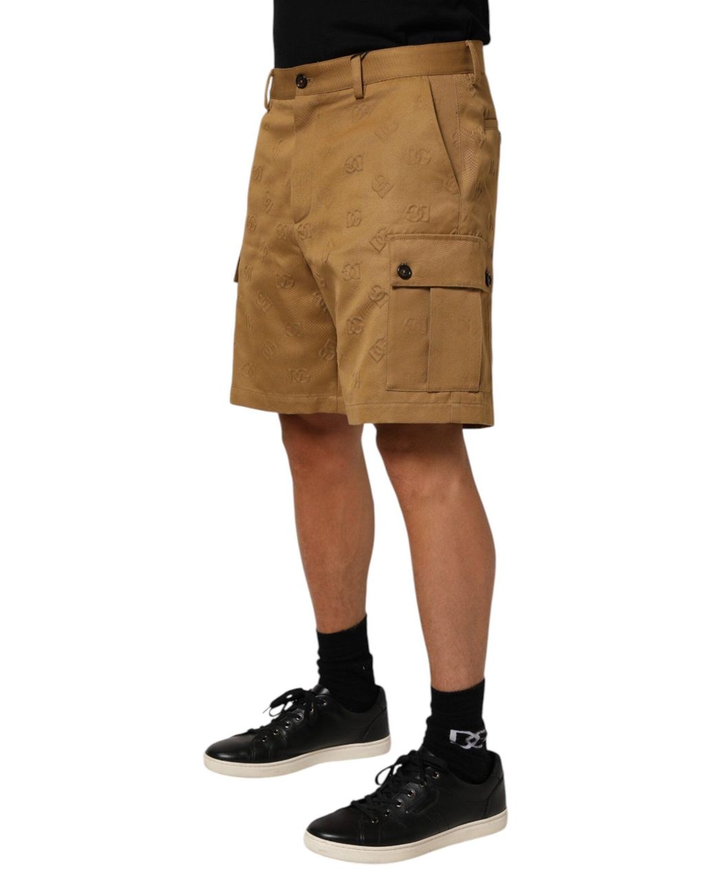 Dolce & Gabbana Natural Brown Cotton Stretch Logo Cargobermuda Shorts for men