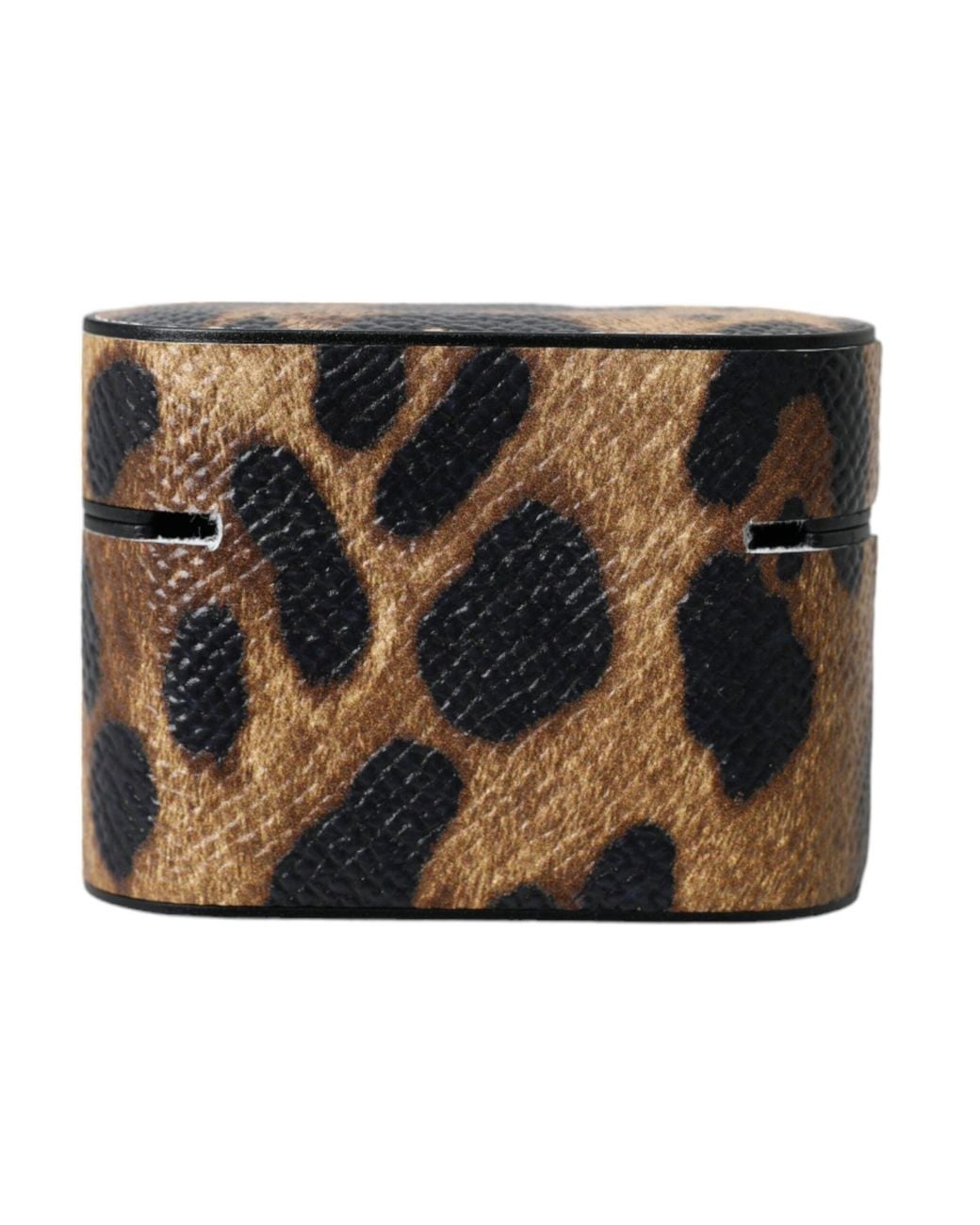 Dolce & Gabbana Metallic Leopard Calf Leather Metal Logo Plaque Airpods Case