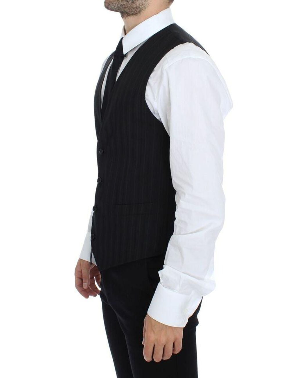 Dolce & Gabbana Blue Dolce Gabbana Black Striped Stretch Dress Vest Gilet for men