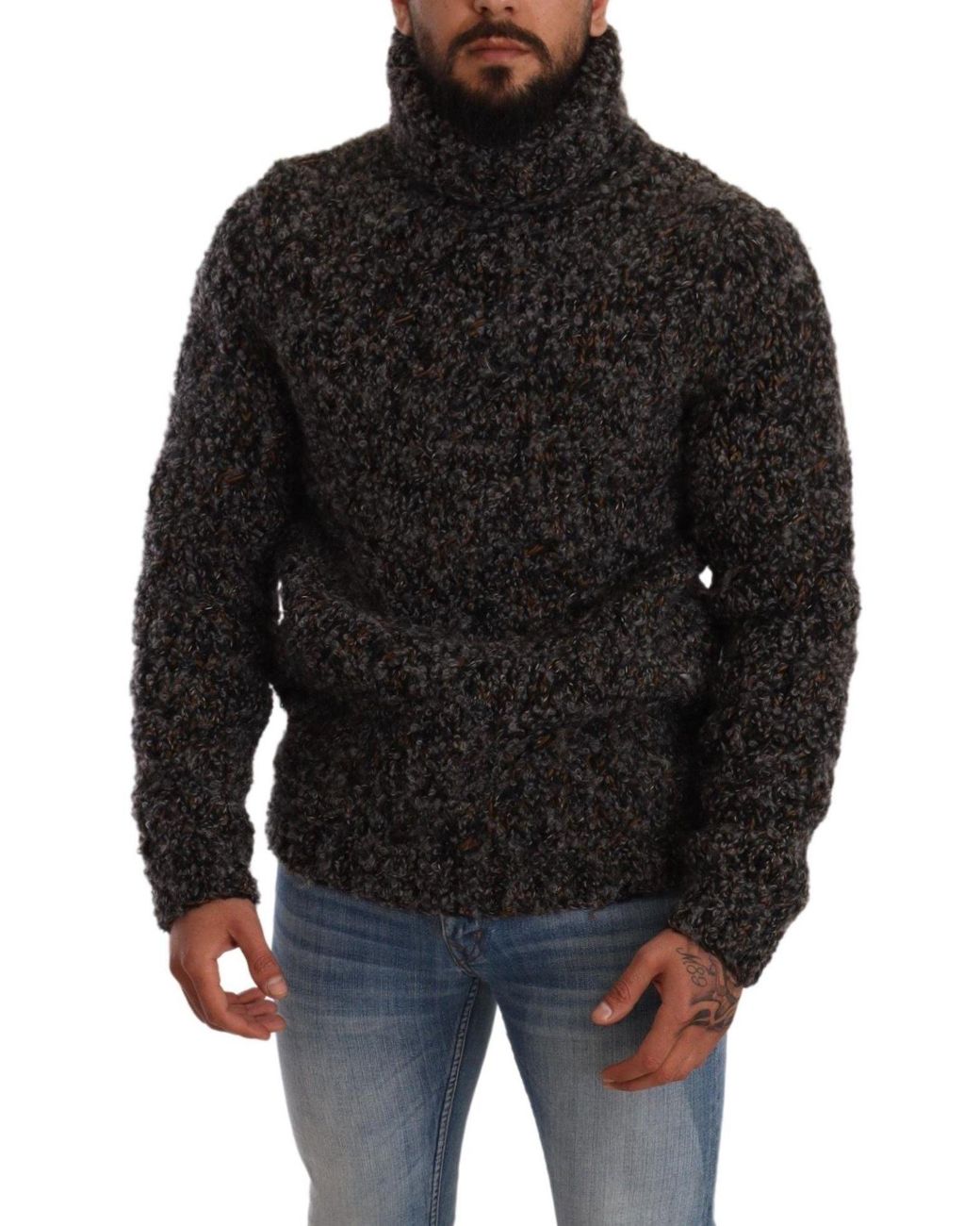 Dolce & Gabbana Black Elegant Speckled Turtleneck Wool-Blend Sweater for men