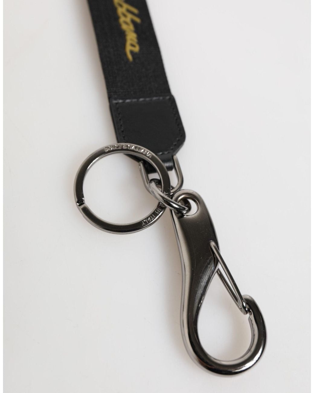 Dolce & Gabbana White Black Yellow Polyester Dg Logo Silver Keychain Keyring for men