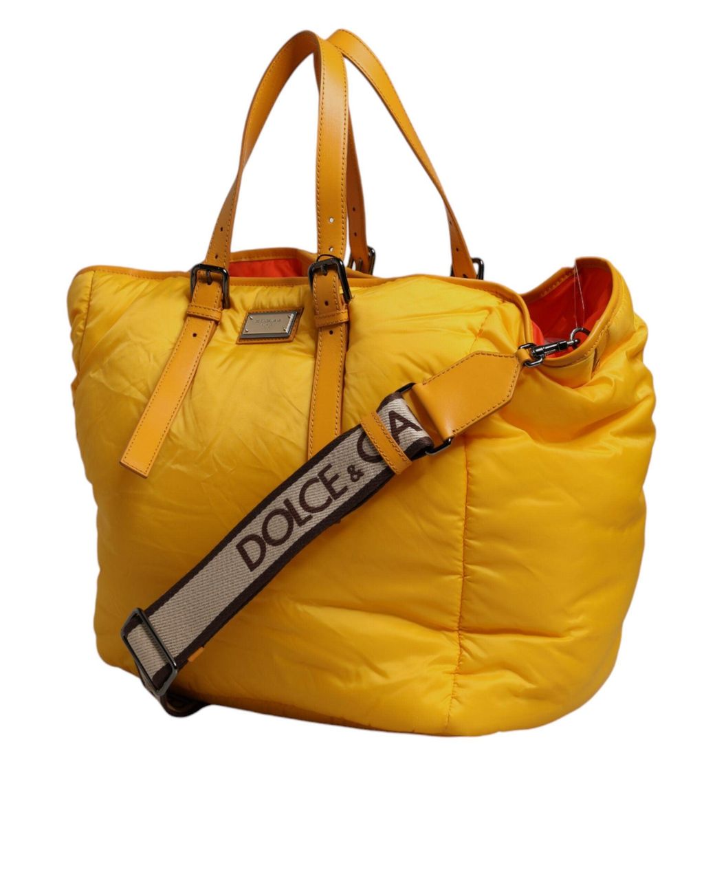 Dolce & Gabbana Yellow Orange Nylon Logo Plaque Hand Shoulder Duffle Bag for men