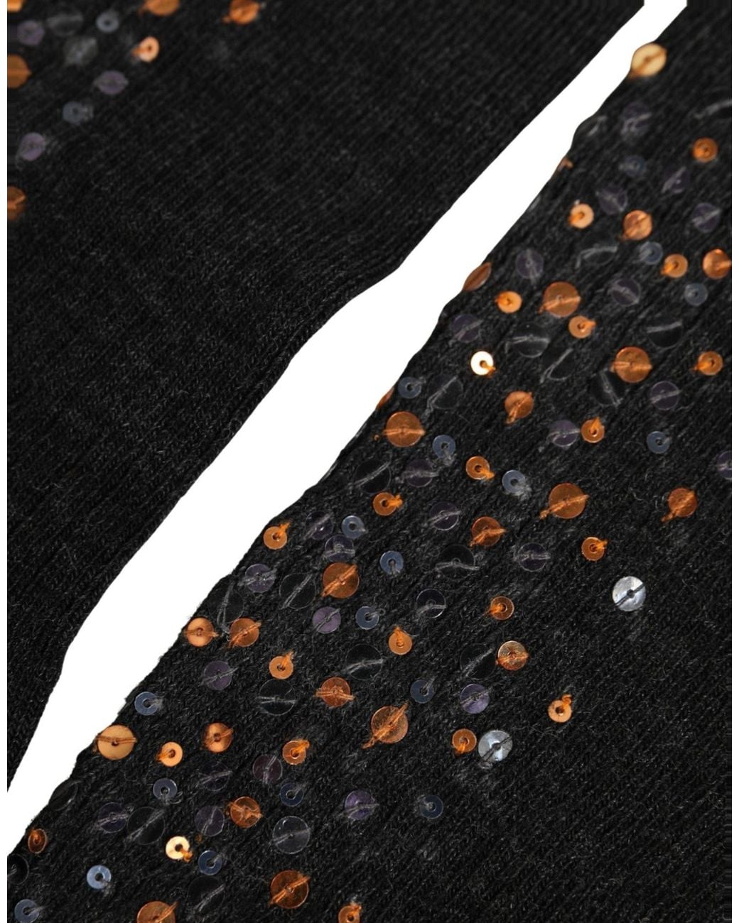 Dolce & Gabbana Black Dark Gray Sequined Wool Knee High Accessory Socks