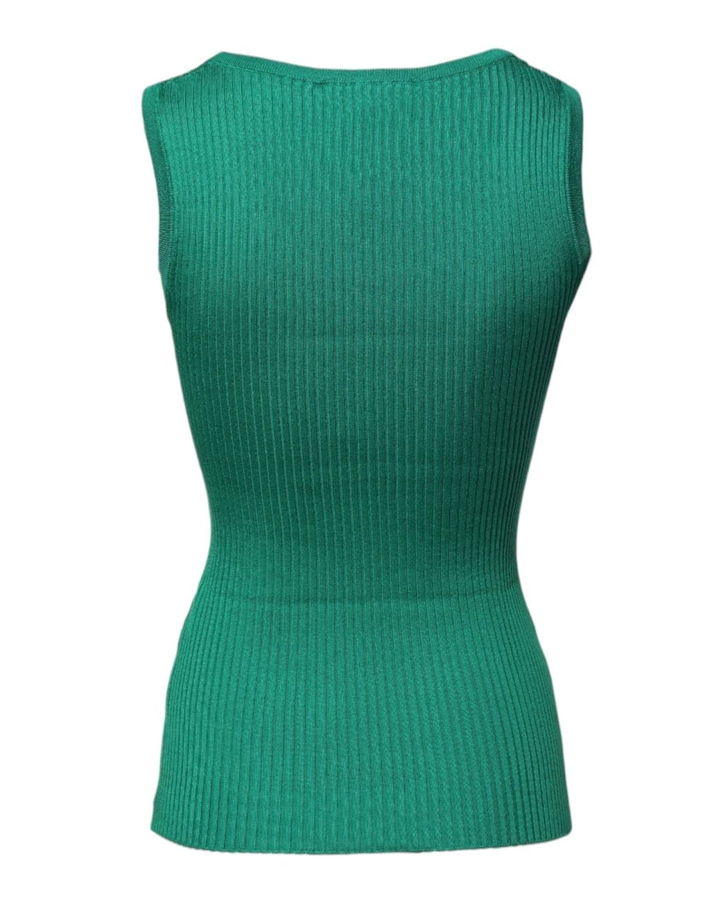 Dolce & Gabbana Green Silk Sleeveless Round Neck Tank Top for men