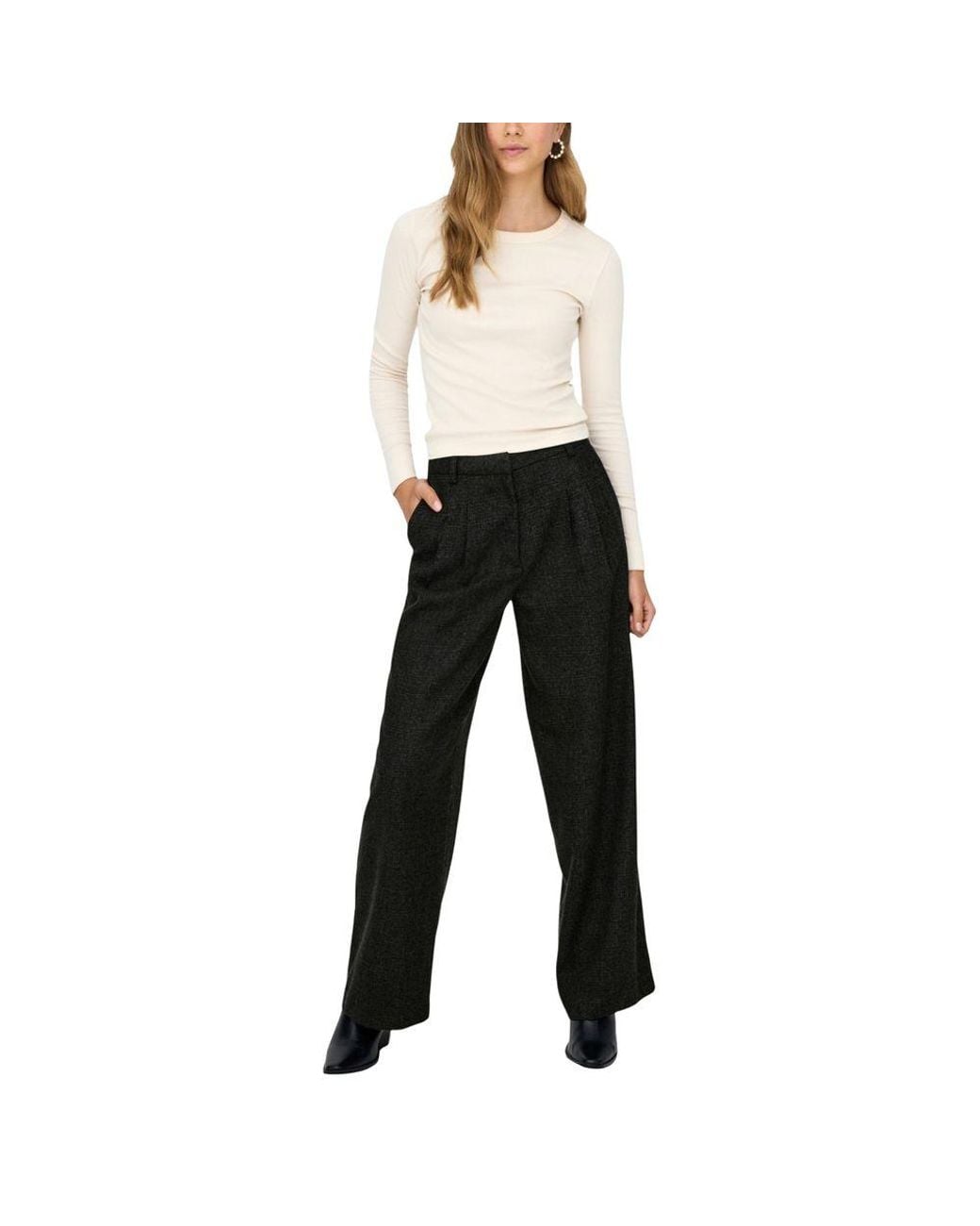 Jacqueline De Yong Black Polyester Flared Pants