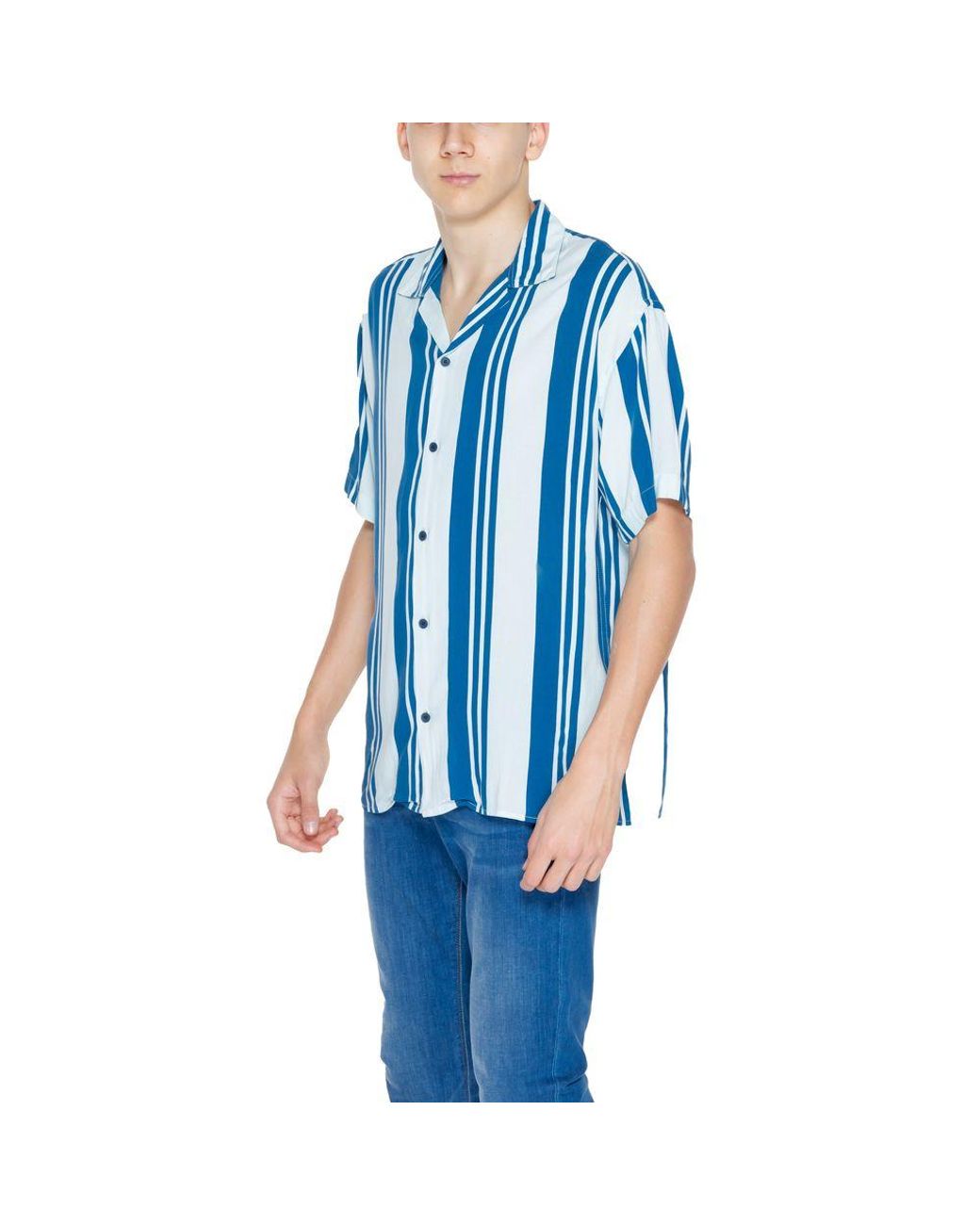 Jack & Jones Blue Viscose Shortsleeve Shirt for men