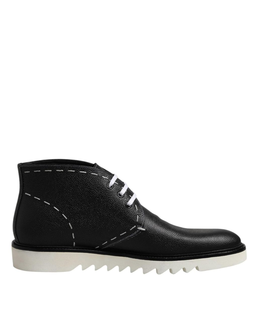 Dolce & Gabbana Black Leather Ankle Boot Stitch Detail for men