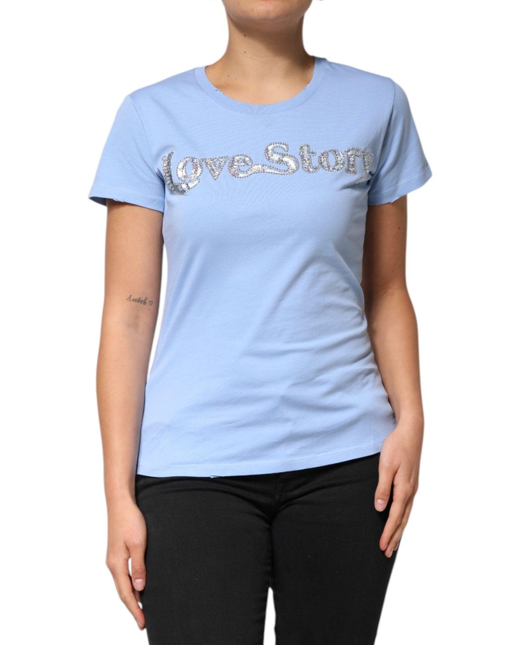 Pinko Blue Love Story Sequined Embellished Short Sleeves T