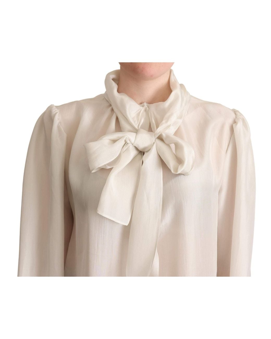 Dolce & Gabbana Gray Light Ascot Collar Shirt Silk Blouse Top