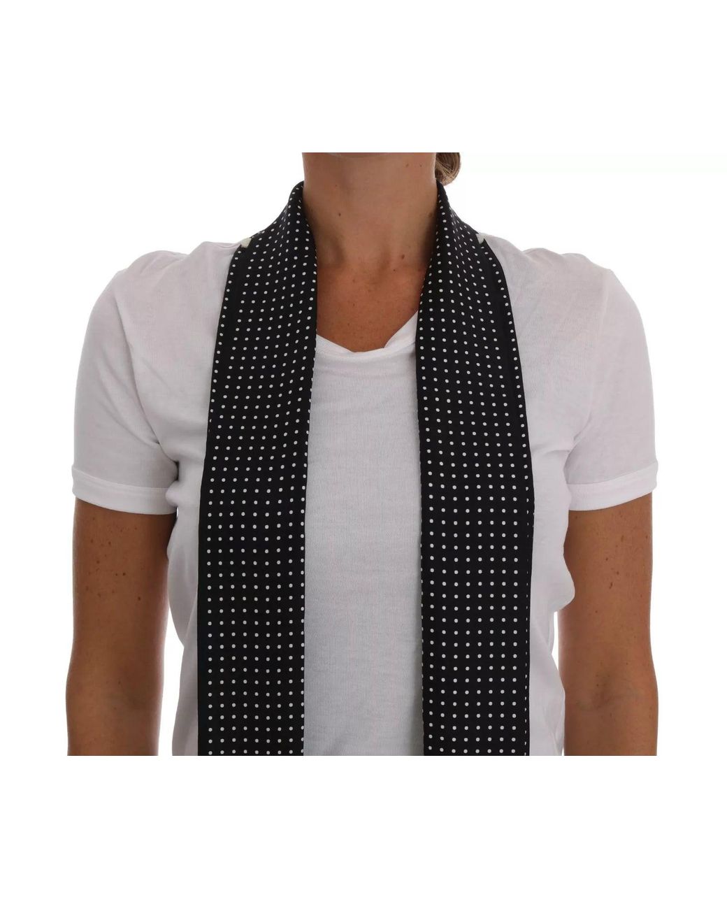 Dolce & Gabbana Gray White Cotton Black Silk Scarf Top T