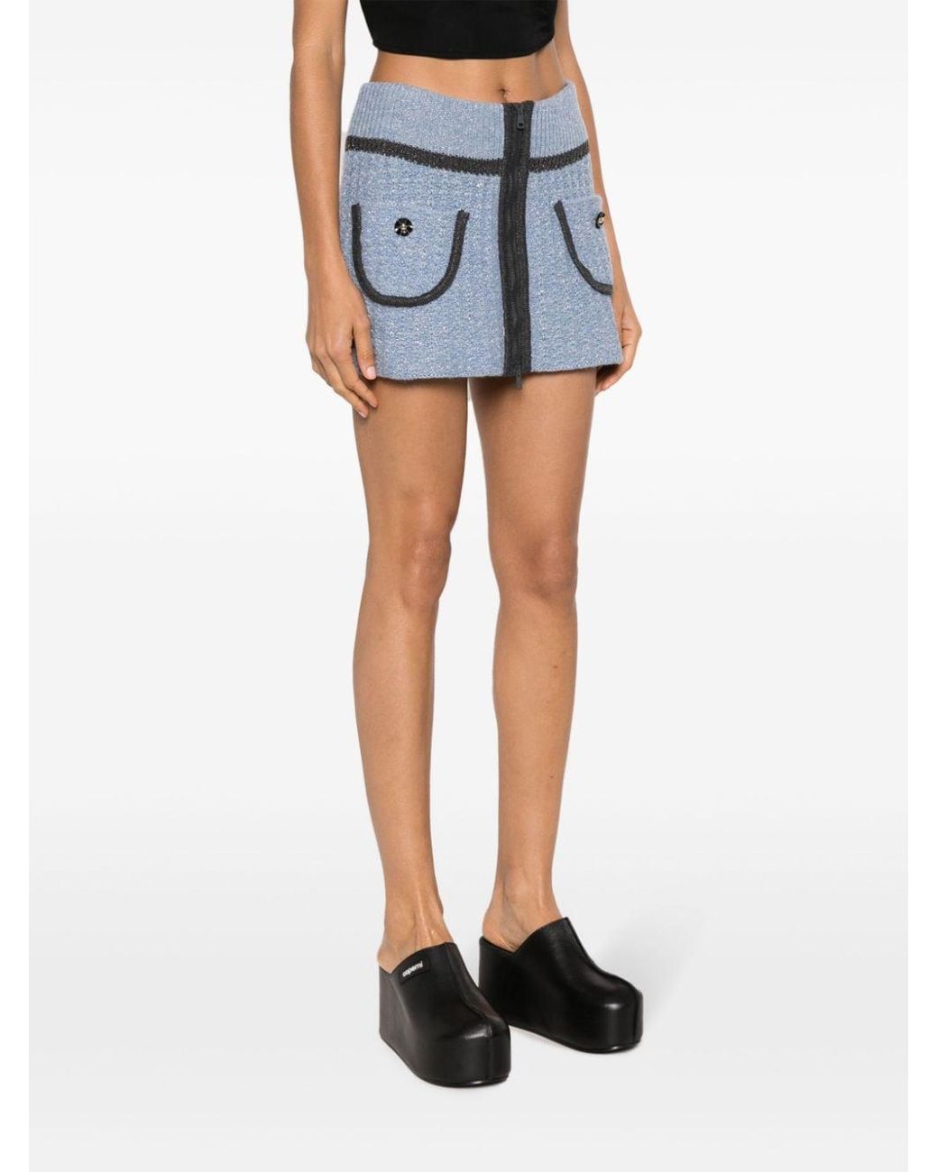 Cormio Blue Chunky-Knit Mini Skirt