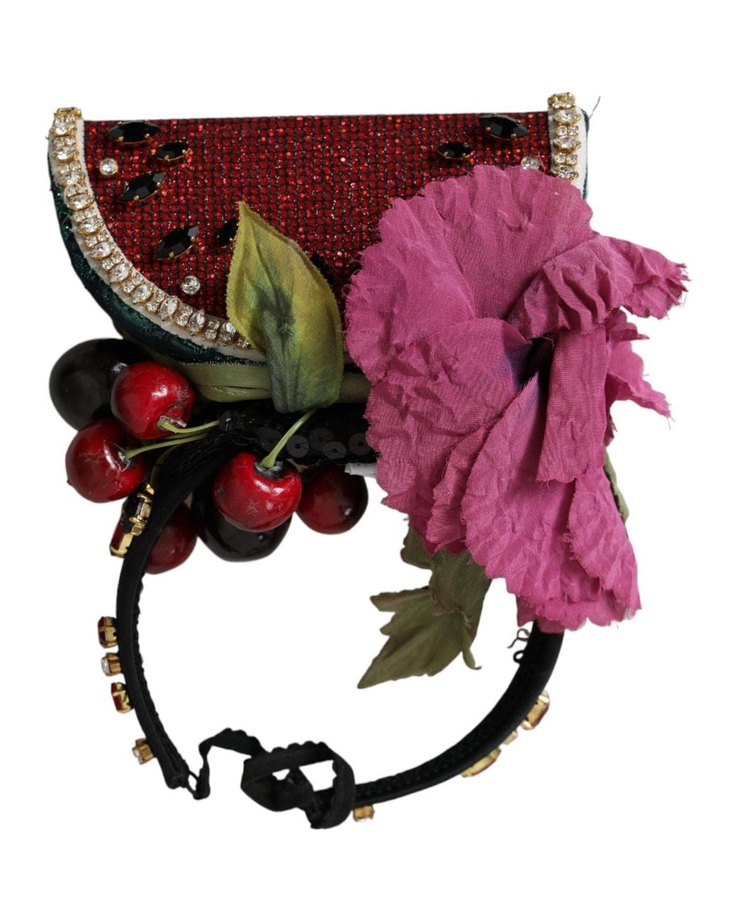 Dolce & Gabbana Red Watermelon Cherry Crystal Hairband Statement Diadem