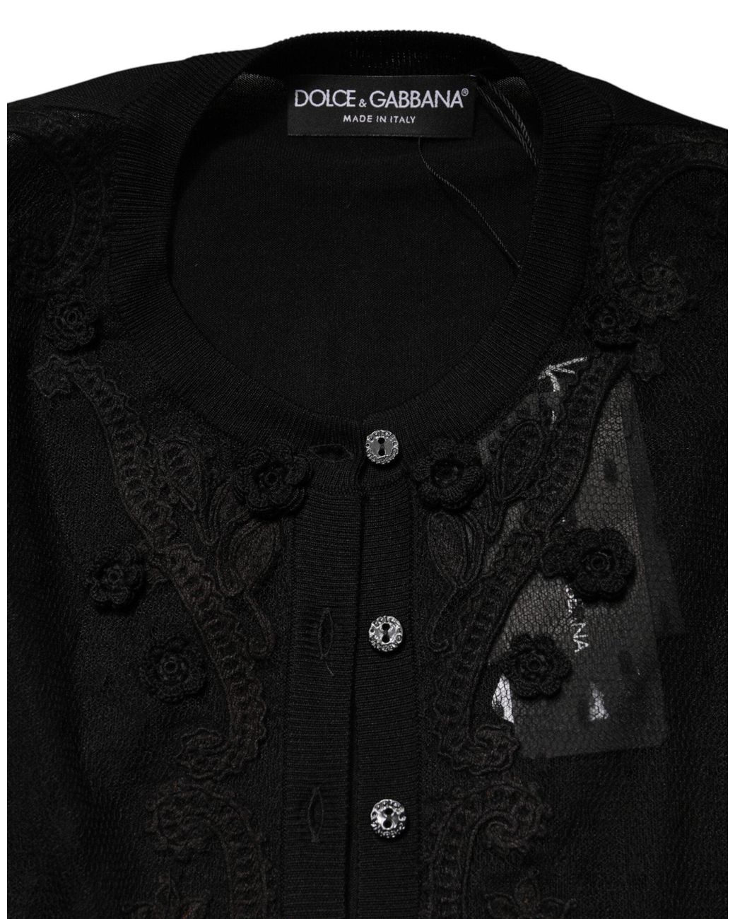 Dolce & Gabbana Black Sheer Button Down Cardigan Sweater