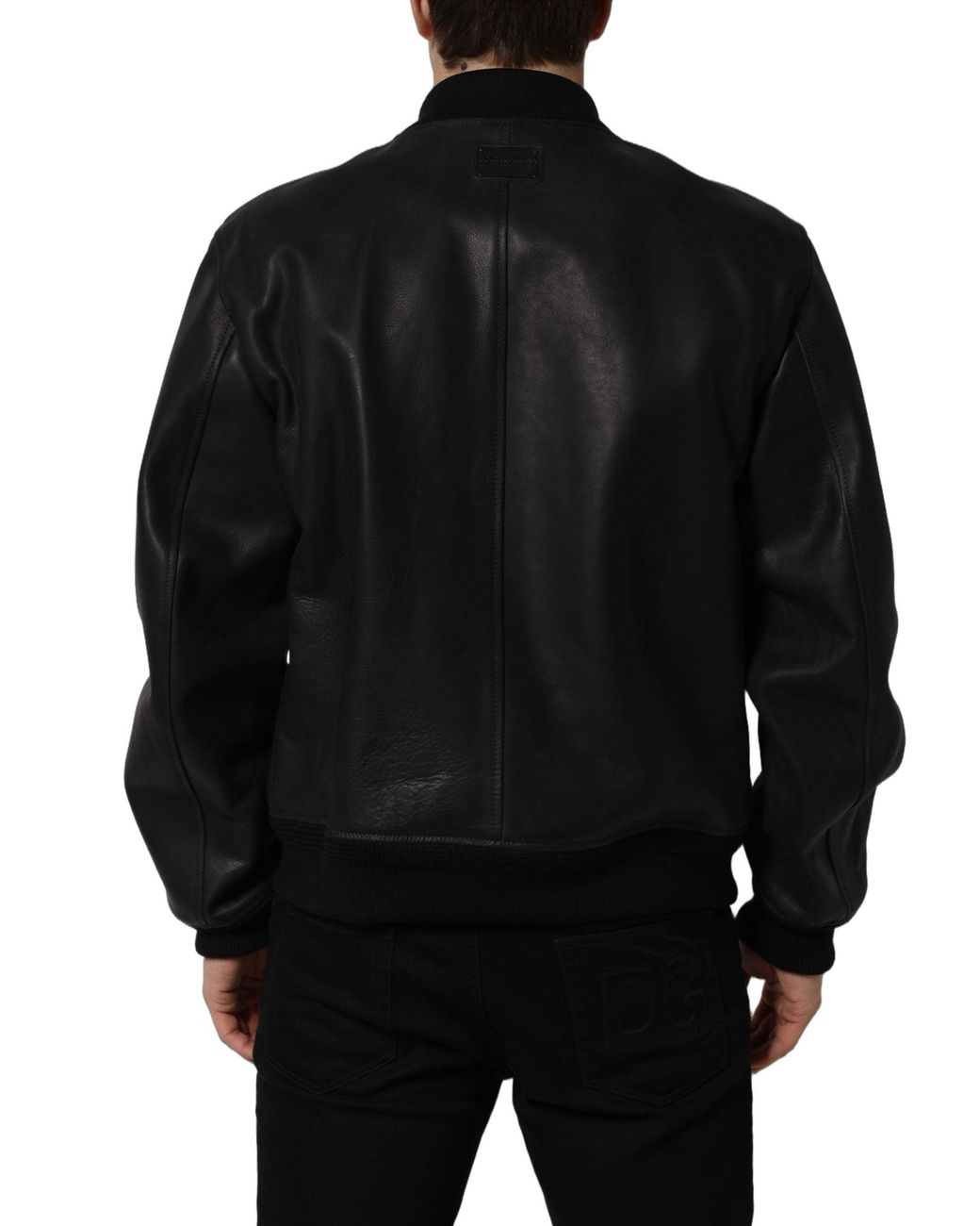 Dolce & Gabbana Black Leather Full Zip Men Biker Jacket for men