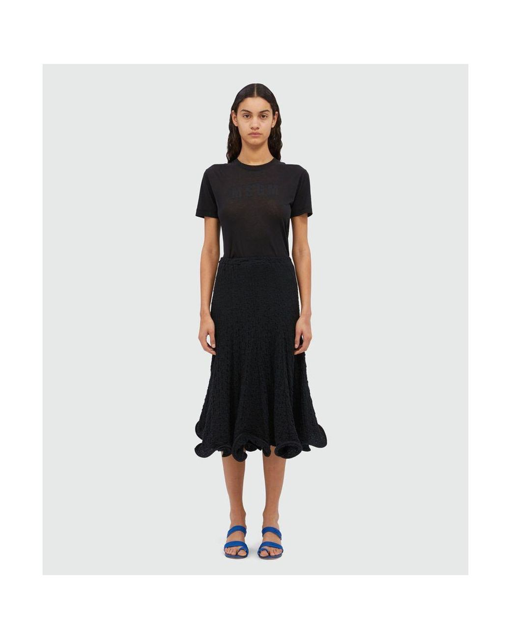 MSGM Black Cotton Midi Skirt
