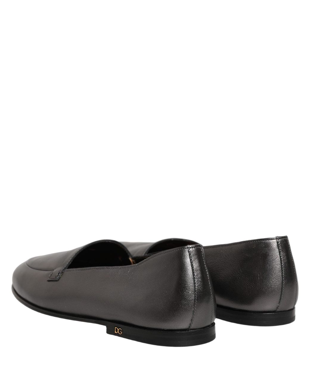Dolce & Gabbana Gray Silver Leather Dg Logo Slip On Loafers Shoes for men
