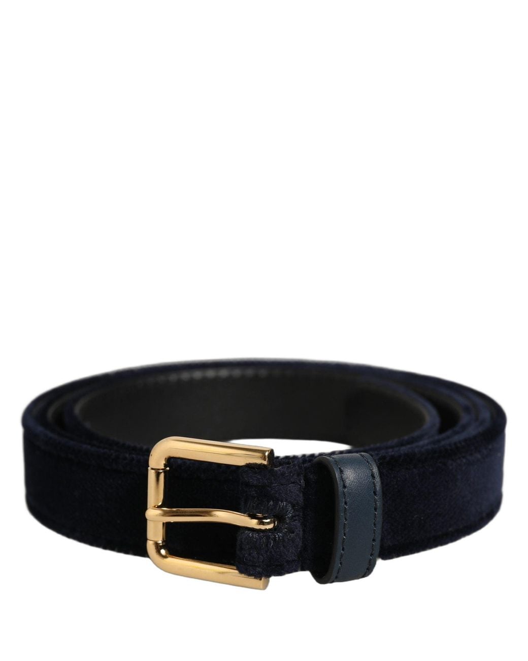Dolce & Gabbana Black Dark Blue Velvet Gold Tone Metal Buckle Belt