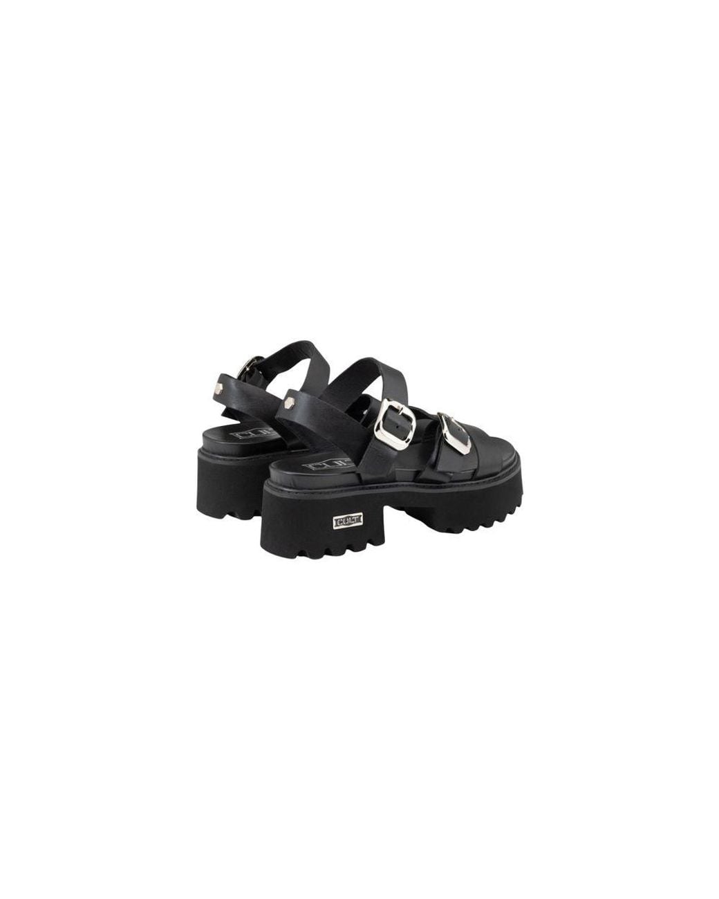 Cult Black Leather Platform Sandals
