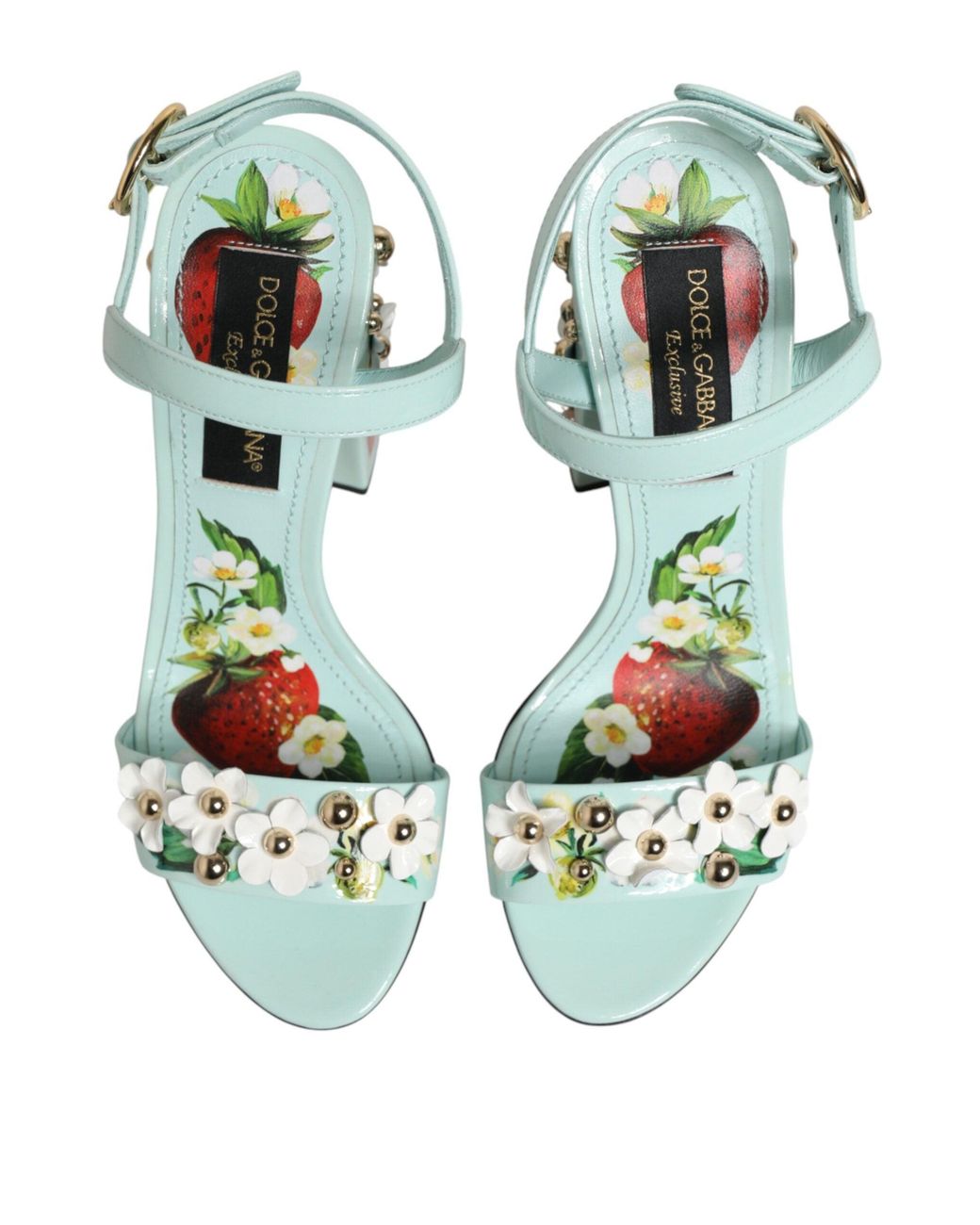 Dolce & Gabbana Green Mint Floral Studs Heels Sandals Shoes