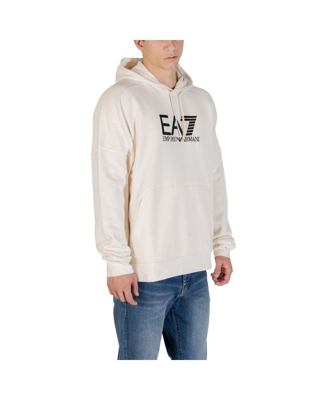 EA7 Black And White Cotton Hoodie for men