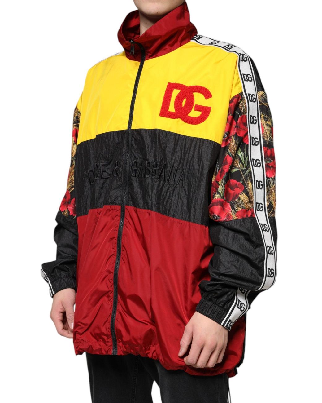 Dolce & Gabbana Red Multicolor Patchwork Men Full Zip Sweater for men
