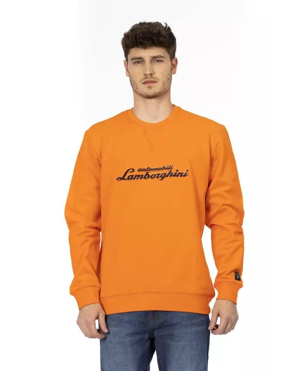 Automobili Lamborghini Orange Sleek Crewneck Sweatshirt With Sleeve Logo for men