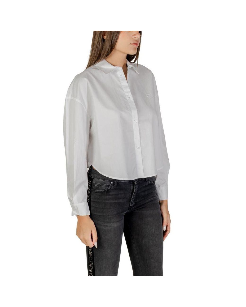 ARMANI EXCHANGE Gray White Cotton Blouse