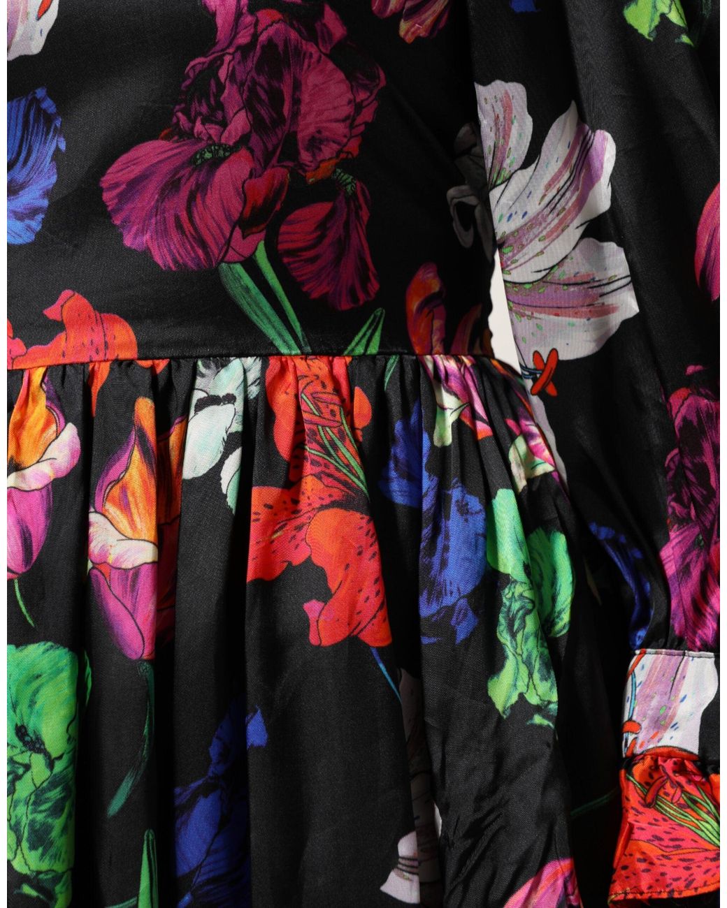 MSGM Black Floral Print Ruffletrim Dress