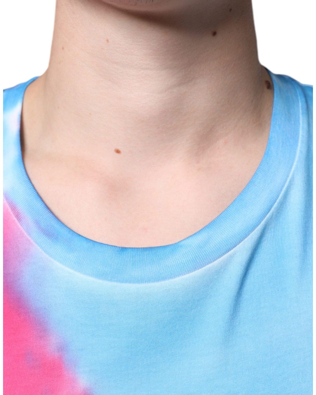 Dolce & Gabbana Blue Tie Dye Cotton Sleeveless T-Shirt for men