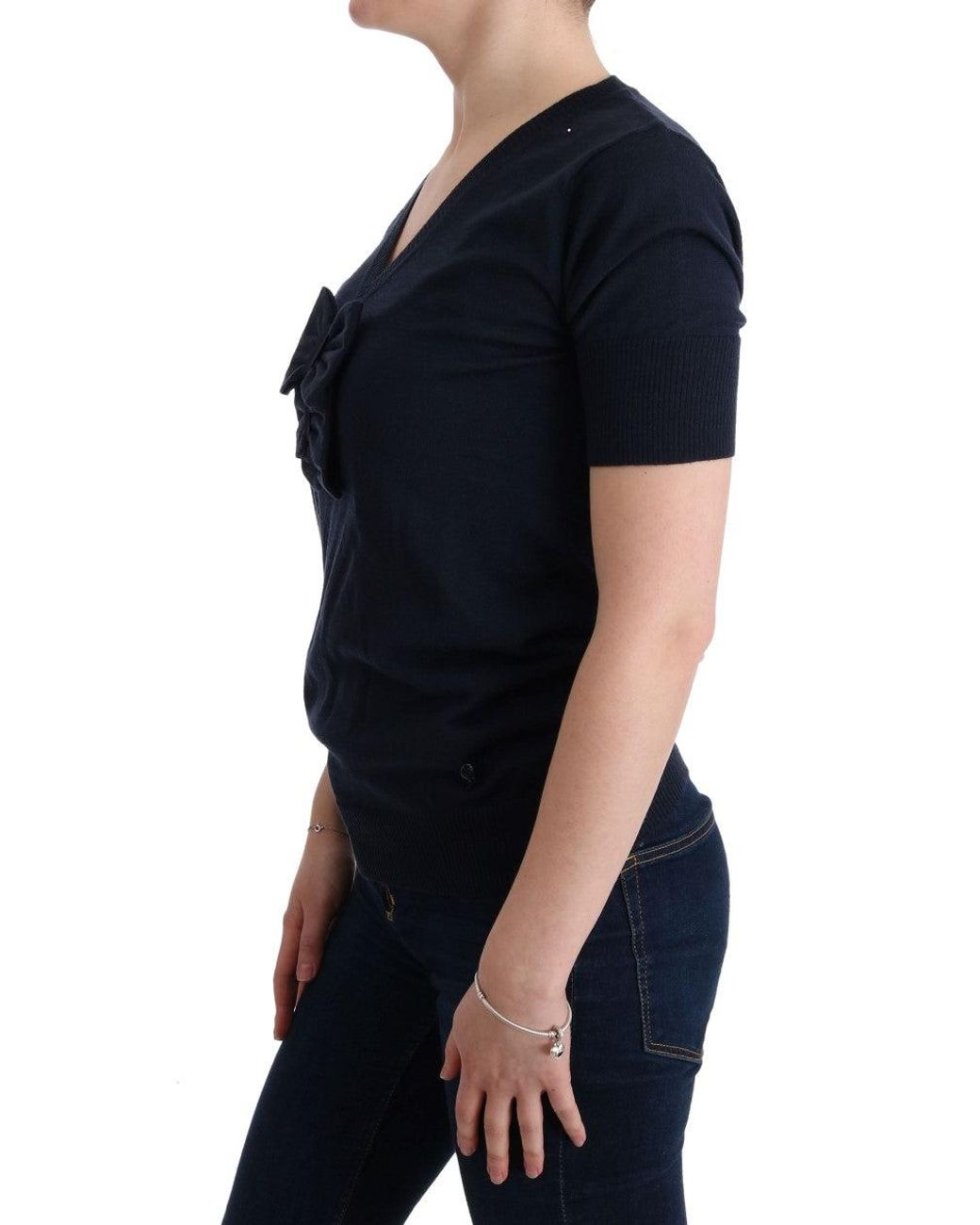 Marghi Ló Black Blue 100% Lana Wool Blouse Top