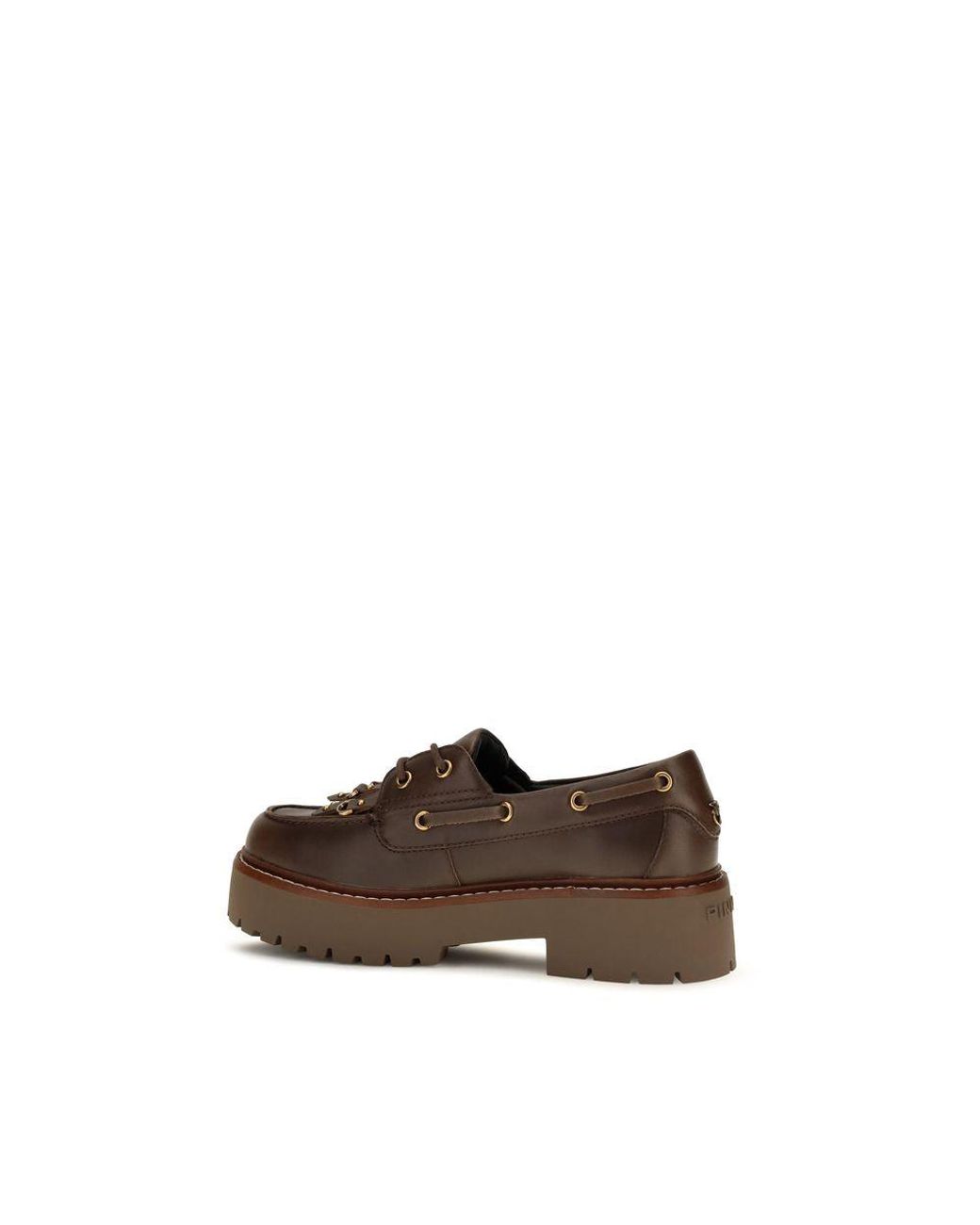 Pinko Brown Calf Leather Bos Taurus Platform Loafers