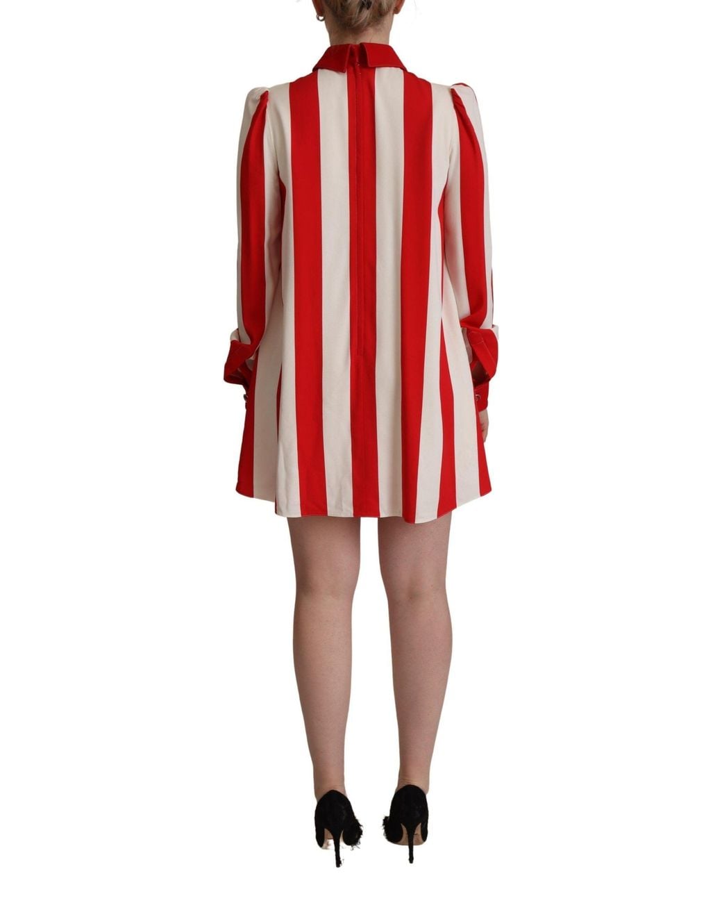 Dolce & Gabbana Red Elegant Striped Shirt Mini Dres