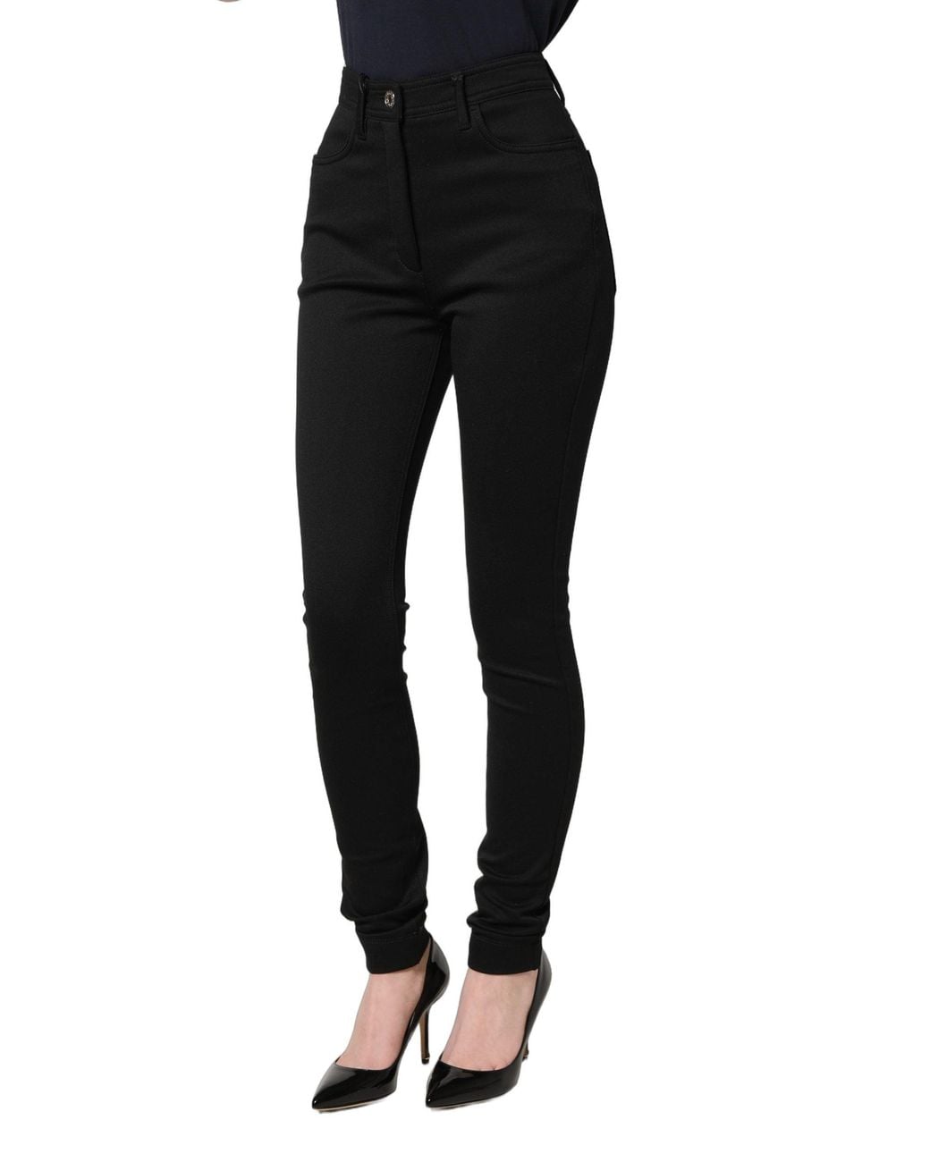 Dolce & Gabbana Black Nylon Stretch Skinny High Waist Pants Elastane