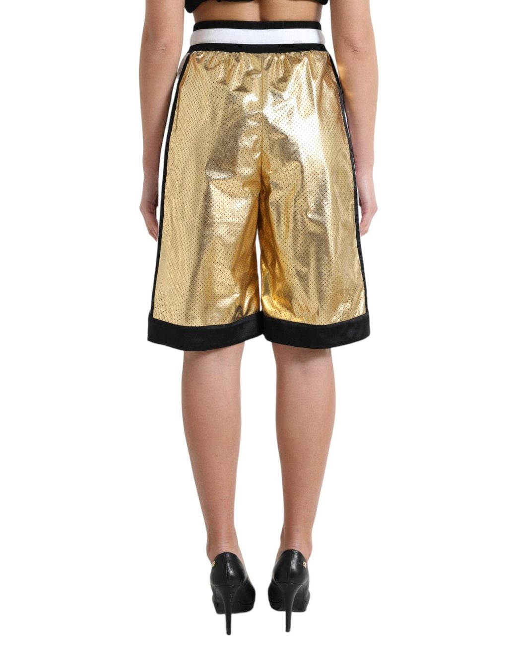 Dolce & Gabbana Natural Polyester Perforated High Waist Shorts
